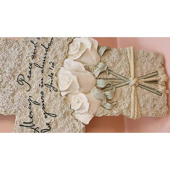 2005 Inspiro Decorative Religious Wall Cross with White Roses and Scripture 9' - Picture 2 of 9